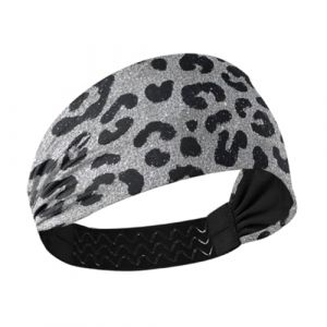 Amooorous Bandeau &eacute;lastique &agrave; paillettes avec imprim&eacute; l&eacute;opard gris &eacute;vacuant l'humidit&eacute; pour course &agrave; pied, tennis, banda para el cabello (LLiangCai, neuf)