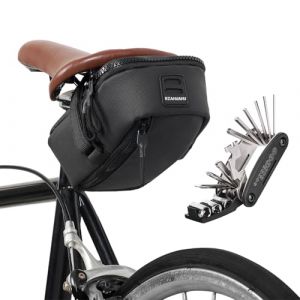 Fyfjur Petite Sacoche Velo de Route étanche, Grande Capacité Imperméable Sacoche de Selle Vélo de Montagne avec Outillage de 16 en 1 pour Téléphone Portable, Petite Pompe à Air Etc (18,5*12*7,5cm) (Wenzong, neuf)
