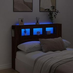 IKAYAA Tête de lit à LED Tête de lit avec Rangement Tete de lit 140 cm Têtes de lit pour Adulte-Chêne marron-140 x 103.5 cm (Zhuo su ao, neuf)