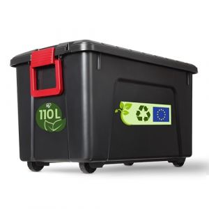 Iris Ohyama, Malle, Boîte de rangement plastique, avec Couvercle et Clips de fermeture, 110L, A l'unité, Empilable, Roues, Sans BPA, Grenier, Cabanon, Garage, SIA-110, Noir (Iris Ohyama France, neuf)