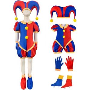 Kolegrial D&eacute;guisement Pomni Enfant Cosplay Cirque Pomni Clowns Outfit Combinaison et Chapeau Gants Chaussures Set 4 Pi&egrave;ces pour Carnaval Halloween Party Masquerade Th&eacute;&acirc;tre Performance Costume (Kolegrial, neuf)