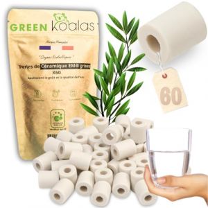 GREEN KOALAS | 60 V&eacute;ritables Perles de C&eacute;ramique EM GRISES | Billes de Filtration de l'eau du robinet pour Carafe Machine &agrave; caf&eacute; Bouilloire | Purificateur Naturel Efficace sur chlore et calcaire (GREEN KOALAS, neuf)