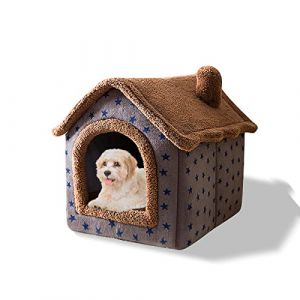 Galatée Lit De Grotte pour Chat, Lit De Chien Lavable, Igloo De Chat en Peluche Chaud Et Confortable, Maison De Chat Pliable Et Confortable, Lit De Chien avec Fond Antidérapant(M, Étoiles Brunes) (REGISTERED COMMERCE S.R.L., neuf)
