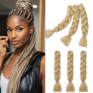 Gairyan Meches Tresse Cheveux 6 Paquets 24" Meches pour Tresses Africaine Rajout Cheveux Tresses Extension Dreadlocks Ombre Synth&eacute;tiques Tresse Crochet Twist Tressage Cheveux (Blond naturel) (Gairyan, neuf)
