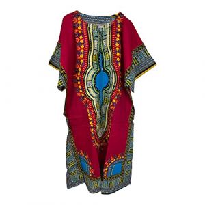 Robe longue caftan 100 % coton pour femme - Imprimé Dashiki africain - Taille unique - Style baggy ample - Couverture de plage, rose, taille unique (Kiran.bargain, neuf)