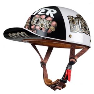 Moto Casquette De Baseball Demi-Casques De Moto Scooter Cyclomoteur Casques À Face Ouverte Hommes Et Femmes Casque Mobylette Moto Bols ECE Homologué Vintage Casque Jet 2,M:54-57CM (LvQiuLian, neuf)