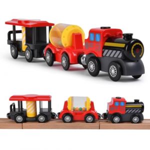 HOTUT Train de Locomotives à Piles, Train Electrique Enfant Connexion Magnétique, Trains Électrique Haute Vitesse avec Phares Avant et Son, Compatible avec Thomas, Brio, Chuggington, pour Dès 3 Ans (ZHDAYA, neuf)