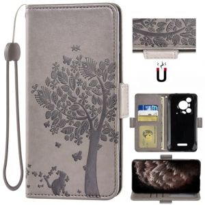 Auotu Cuir with Protection de la cam&eacute;ra PU Coque Flip Bookstyle Magn&eacute;tique Housse &Eacute;tui Cover Case pour Blackview BL7000 5G AI Smartphone (Gris with Arbre Pattern) (Auotu, neuf)