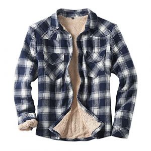 Duohropke Veste en bois &agrave; capuche pour homme, &agrave; carreaux, chemise thermique, manches longues, en coton, pour l'hiver, veste en bois &agrave; carreaux, veste de transition, veste en polaire, Marine, 3XL (PANGCON, neuf)