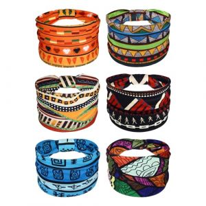 JewelryWe Lot de 6 Bandeaux Cheveux Femme: Foulard Cheveux Africaine Boh&egrave;me &Eacute;lastiques et Confortables, Imprim&eacute; Tribal Africain Color&eacute;, Serre-T&ecirc;te Large pour Sport, Mode ou Robe de Style Boh&eacute;mien (JewelryWe Bijoux, neuf)
