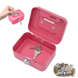 Petite Caisse Forte, Caisse à monnaie, 11,5 x 8,5 x 5,8 cm, Caisse en Acier Tirelire avec Fente pour Pieces, Coffre fort, Élégante caisse à monnaie, Caisse avec Serrure à Clé (Rose) (TZMH Eur, neuf)