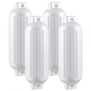 COSTWAY Set de 4 Pare-Battage Gonflables en PVC à Deux Œillets Nervurés pour Ponton, Voilier, Hors-Bord, Protections Gonflables pour Bateaux (68,5 x 21,5 cm,Blanc et Bleu) (FDS GmbH, neuf)