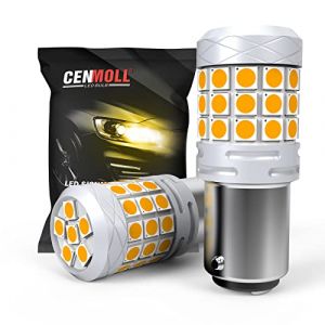 Cenmoll 1157 380 P21/5W BAY15D Ampoule LED Jaune Ambre, Super Lumineux 40W 2000LM 2V-24V Canbus Sans Erreur P21/5W BAY15D Ampoules de Voiture pour Feu de Stationnement de Recul, Lot de 2 (BIToo, neuf)