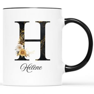 ?????? ???? Mug Personnalis&eacute; Pr&eacute;nom - Mug Lettre H En Marbre Avec Fleurs - Mug Marbre Personnalis&eacute;, Tasse Alphabet Design, Tasse Pr&eacute;nom Initiale, Lettres Design Tasse Avec Lettre, Mug Lettre (CadeauPlus, neuf)