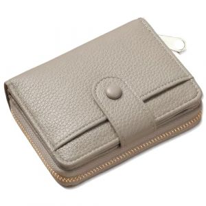 GWAWG Cuir Portefeuille Femmes Homme, Petit Porte Monnaie Femme, Antivol Petit Porte Monnaie Plusieurs Compartiments avec Fermeture &agrave; Glissi&egrave;re Porte Carte Chequier Etui Permis De Conduire (Gray) (GWAWG, neuf)