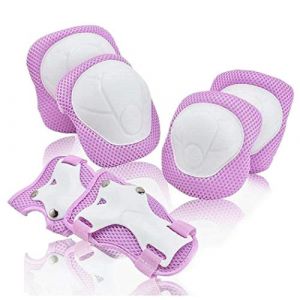 COOLGO Kit de Protection Roller Enfant,Coudière Genouillère Protège Poignet Enfant Set 6 (Genouillères + Coudières + Protège-Poignets) Pad pour BMX, Skateboard, Roller, Vélo, Patin à Glace (Violet) (COOLGOEU, neuf)