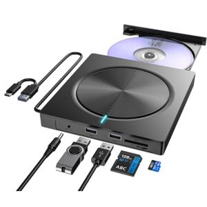 Umaniy Lecteur CD DVD Externe pour PC, USB 3.0 et USB-C Graveur DVD Externe avec 2 USB et Fente SD/TF, Optique Portable CD DVD -/+RW Drive, Lecteur CD DVD Externe pour Windows/MacOS/Laptop/Desktop (GOTWAH Official-FR, neuf)