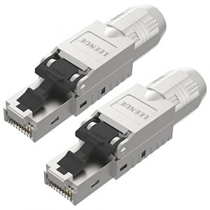 LEENUE Connecteur RJ45 Sans Outil Cat7, 50u Enrob&eacute; D'or Fiche RJ45 Sans Outils Pour C&acirc;ble de Pose POE Cat7 Cat6A Cat6, Blind&eacute; prise rj45 Cat 7 Sans Outils,10 Gbit/S 600 Mhz, R&eacute;Utilisable, Lot de 2 (LEENUE, neuf)