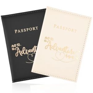 REEKNOKOL Porte-Passeport, 2 pi&egrave;ces en Cuir PU pour Passeport, Carte de cr&eacute;dit, Carte de Billet, Cartes de Visite, Cartes d'embarquement (Noir + Blanc) (REEKNOKOL FR, neuf)