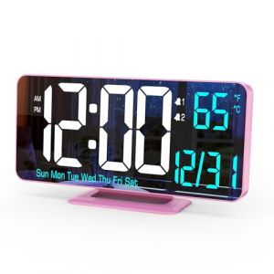 KOSUMOSU Horloge numérique Rose pour Chambre à Coucher, 17 cm, Double réveil avec Gradation, 12/24 Heures, Secondes, Date, Jour de la Semaine, température, Horloge d'ordinateur (KOSUMOSU TECHNOLOGY, neuf)