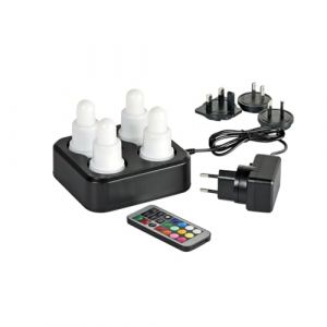 Duni Led Set Flex Lot de 4 bougies LED RGB+W (couleur + blanc chaud) avec base de charge à induction et télécommande (BeBrands Store, neuf)