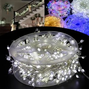 Guirlande lumineuse en fil de cuivre à effet pétard, Guirlande lumineuse en fil de cuivre à pétards, Guirlande lumineuse LED en fil de cuivre à pétards, Guirlande lumineuse de Noël à grappes (Blanc (RUIPINGSHOP, neuf)