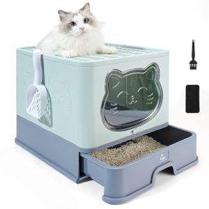 HelloMiao Liti&egrave;re pour Chat Ferm&eacute;e avec Couvercle, Grande Liti&egrave;re Anti-Odeurs avec Syst&egrave;me de Tiroir et Design Pliable, incluant Une Pelle &agrave; Liti&egrave;re en Plastique (XiongDiPet, neuf)