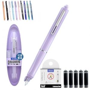 Qosneoun Stylo plume r&eacute;tractable, stylo plume rechargeable, 0,38 mm, encre bleue et noire, corps transparent, comprend 5 cartouches d'encre rechargeables pour une &eacute;criture fluide sans fuite (violet (Qinchang, neuf)