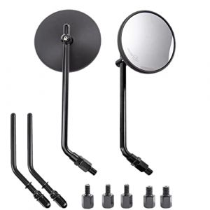 R&eacute;troviseur de moto, r&eacute;troviseur lat&eacute;ral pour guidon, rond, noir, classique, r&eacute;tro, 10,16 cm, avec vis de 8 mm et de 10 mm et tiges m&eacute;talliques, pour VTT, scooter, moto hors-route, Cruiser (APEBAZY-EUR, neuf)