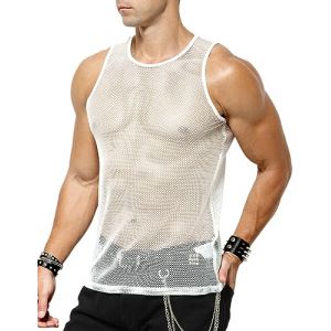 Casey Kevin Debardeur Maille Homme Transparent Filet Débardeur sans Manches Résille Sexy Fishnet Gilet de Bal Club Disco Danse Clubwear (Casey-Kevin, neuf)