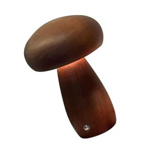 luolety Lampe champignon en bois, 3 couleurs &agrave; intensit&eacute; variable, lampe de chevet avec interrupteur tactile, lampe de bureau 3 W, charge USB pour chambre &agrave; coucher, d&eacute;coration d'int&eacute;rieur (marron, L) (divinge, neuf)