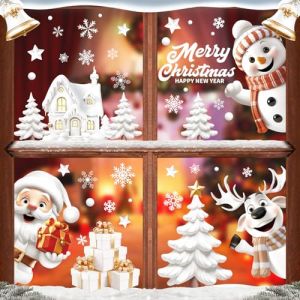 AhfuLife 9 Feuilles No&euml;L Autocollants Fenetre R&eacute;utilisable, 3D St&eacute;r&eacute;o Statique Sticker Fenetre No&euml;l PVC avec Bonhomme de Neige P&egrave;re No&euml;l Cloche pour DIY D&eacute;cor Fen&ecirc;tre, Vitrine, Fa&ccedil;ade en Verre (echoapple, neuf)
