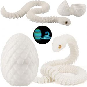 Joycabin Jouet Serpent imprim&eacute; en 3D, &oelig;ufs de Dragon, &oelig;ufs de Serpent, &oelig;ufs de Serpent de P&acirc;ques, Animaux imprim&eacute;s en 3D, Jouets pour Enfants, Cadeaux de Bureau (Blanc) (XINYI-EU, neuf)