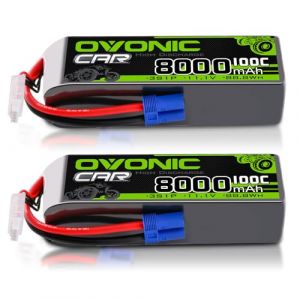 OVONIC Lot de 2 batteries Lipo 3S 11,1 V 8000 mAh 100 C avec fiche EC5 pour voiture FPV UAV RC bateau, avion, h&eacute;licopt&egrave;re, multirotor (OVONIC Direct, neuf)