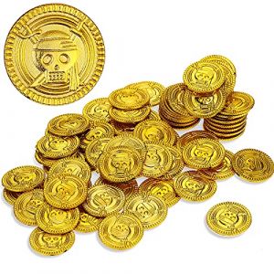 Aoriher 50 Pièces d'or en Plastique Pièces d'or Pirates Enfant Fausses Pièces de Trésor Pirates Pièce de Coffre de Chasse au Trésor Pirates pour Trésor de Pirates (1 x 1 x 0,07 Pouce, Or) (HuiweiSailing, neuf)