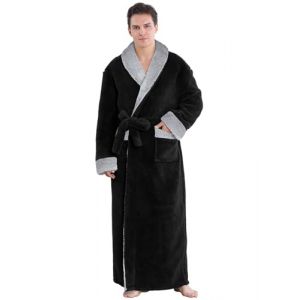 ZAKASA Peignoir Robe de Chambre Homme: Peignoir Long de Bain Polaire Hiver Chaud Robe Pilou Pilou Doux Id&eacute;al pour No&euml;l Cadeau Noir Taille L (ZAKASA, neuf)