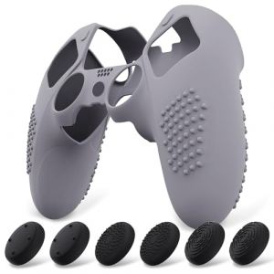playvital Coque Protection pour ps5 Edge Manette,Housse Silicone avec 6 Capuchon Joystick pour ps5 Edge Controller Cover Skin,Anti-Dérapante Accessoire-Gris Métallisé,3D Studded Edition (Game Skindecal Store, neuf)