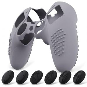 PlayVital Protection Manette pour ps5 Edge Controller,Coque Housse en Silicone pour ps5 Edge Manette avec 6 Capuchon Joystick,Coque Anti-dérapante pour ps5 Edge-Gris Métallisé(3D Studded Edition) (Game Skindecal Store, neuf)