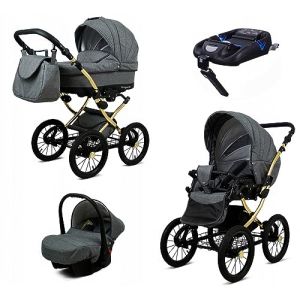 BabyLux® Enfant Poussette Combinée Set 4 en 1 - Margaret Gold - incl. Nacelle, Canne, Siège de voiture, ISOFIX Base - Siège Auto - Landau Bébé - avec Sac à langer, Habillage pluie etc. (BabyLux-shop, neuf)