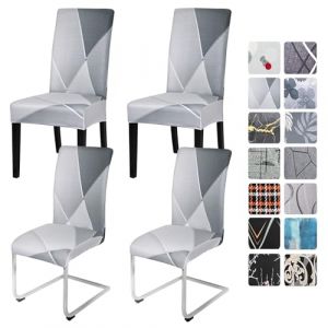 Alishomtll Lot de 4 ou 6 housses de chaise grises extensibles pour chaise basculante - Housses élastiques amovibles et lavables - Pour salle à manger, cuisine, restaurant, hôtel, banquet (géométrie 4 (Yingchengda Direct Store, neuf)