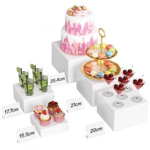 Lifewit Presentoir Aperitif Buffet, Lot de 5 (25,4/21/20/17,7/15,5 cm) Présentoir pour Gâteaux en Plastique, Desserts, Bijoux, Support Cubique Emboîtable en Différentes Tailles, Blanc (Lifewit Home FR, neuf)