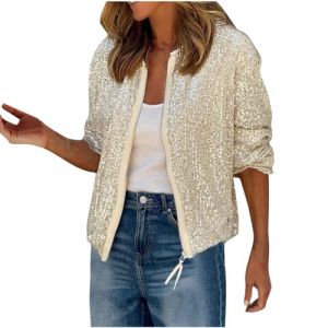 Veste Paillettes Femme Ete Legere Vestes Sequins Bomber &agrave; Paillettes Fermeture &eacute;clair Blouson Vestes Paillette Sparkly Veste Brillante Scintillante Paillette Cardigan Haut Tops Bolero Chic et Elegant (⭐⭐⭐⭐⭐AEGJEGVD⭐⭐⭐⭐⭐, neuf)