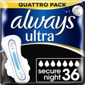 Always - Ultra Secure Night - Serviettes Hygieniques avec Ailettes 9x taille 4 - Lot de 4 (WeServ Store, neuf)