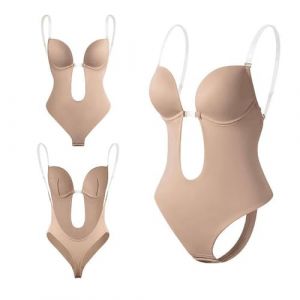 GWAWG Femme Plunge Backless Body Shaper Bra, Femme sous-vêtements Body Bretelles Col V Profond, Body Dos Nu Invisible Mariage (couleurs de peau, XL) (GWAWG, neuf)