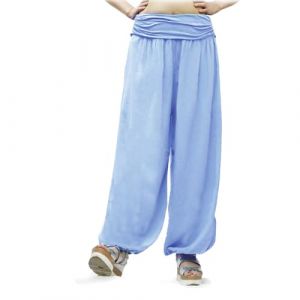 Gloop HS201701 Pantalon bouffant pour femme, pantalon sarouel, pantalon de loisirs, pantalon d'été, pantalon à motif floral ou couleurs unies, Bleu clair 13090a13, M-L (Gloop, neuf)