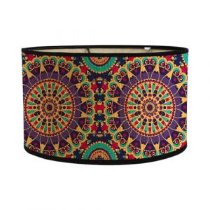 FANSU Abat-Jour en Tissu Classique Tambour Abat-jour, Mandala Rétro Remplacement Abat, Jour Fait à la Main pour Lampe de Table Suspension Lampe de Chevet Lampadaire Cylindre (Violet,30x30x20cm) (JINBO, neuf)