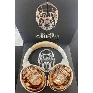 Richard Orlinski Casque Audio Bluetooth sans Fil, Design Gorille, Blanc et Or (Pasqui Galerie, neuf)