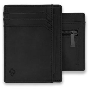 AKIELO Portefeuille Homme RFID Blocage avec Compartiment &agrave; Fermeture &Eacute;clair pour Pi&egrave;ces et Coffret Cadeau &ndash; Porte Cartes Ultra Fin &ndash; Porte Monnaie Homme Minimaliste (&Eacute;dition Fermeture &Eacute;clair Noir) (AKIELO, neuf)