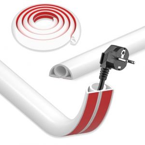 DIKARIYA Cache Cable Sol Blanc, 1mx2cm Passage de Cable au Sol, Petit Canal de C&acirc;ble Flexible, Protege Cable Sol, PVC Goulotte Passe Cable Sol, Cache Fil &Eacute;lectrique Auto-Adh&eacute;sif pour Tous Les C&acirc;bles (DIKARIYA EU, neuf)