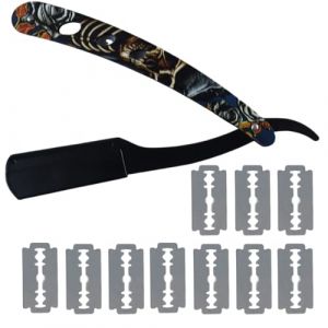 DWFEYOI Rasoir Homme, Rasoir, Rasoir Coupe Choux Barbe + 10 Demi,Lames de Rasoir Pochette de Transport Rasoir de Barbier à Lame Interchangeable Straight Razo (Binherd OU, neuf)
